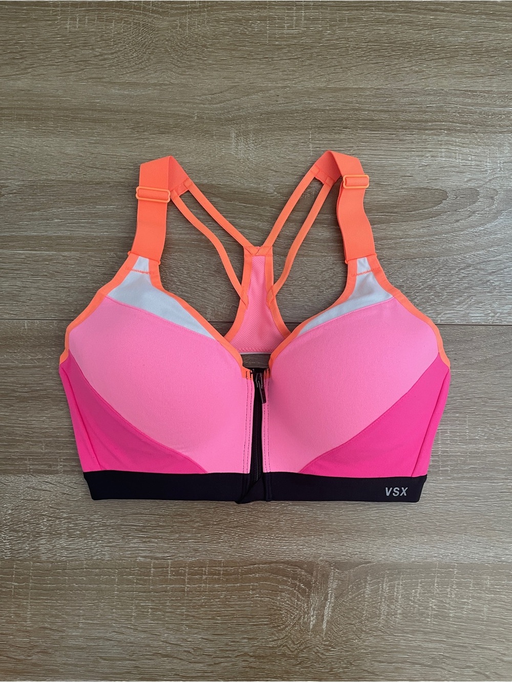 Victoria's Secret VSX Front-Zip Colorblock Sports Bra in Pink and Coral